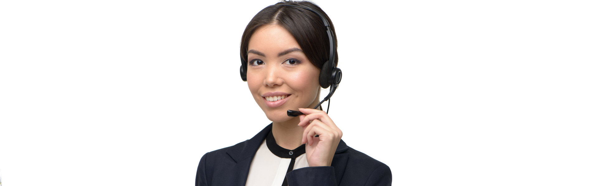 woman wearing headset and looking at the camera